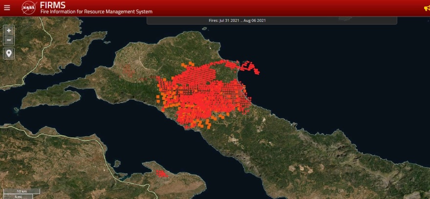 Φωτιά στην Εύβοια - Χάρτες NASA: Πώς επεκτάθηκε μέσα σε πέντε μέρες η καταστροφική φωτιά 