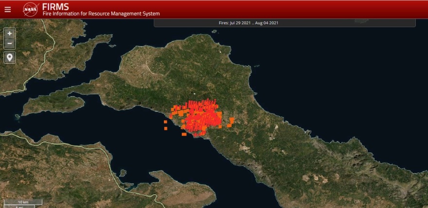 Φωτιά στην Εύβοια - Χάρτες NASA: Πώς επεκτάθηκε μέσα σε πέντε μέρες η καταστροφική φωτιά 