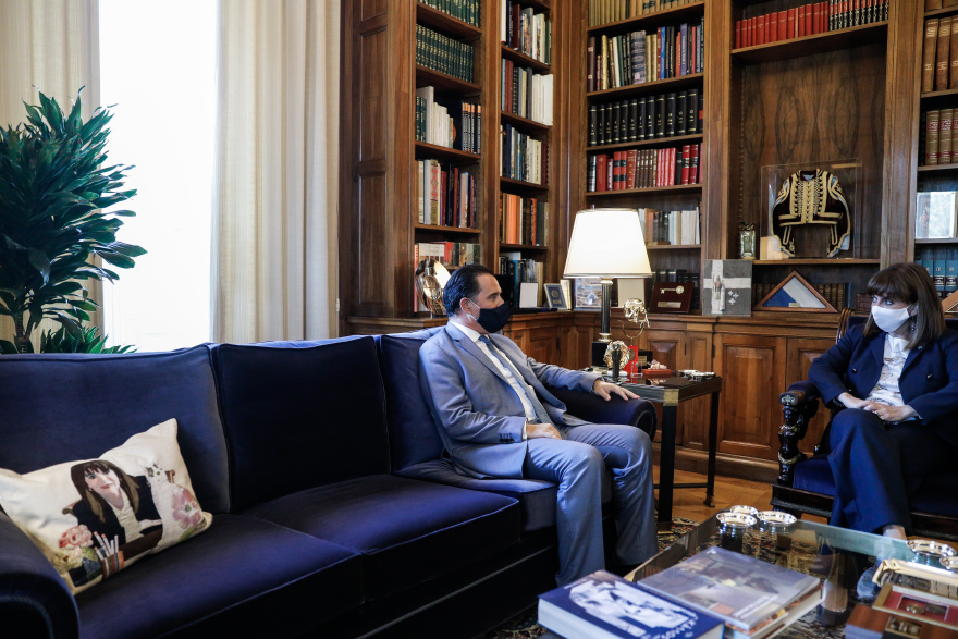 Η Κατερίνα Σακελλαροπούλου και η γάτα της σε... κεντητό μαξιλαράκι - Δείτε φωτογραφίες από το προεδρικό μέγαρο