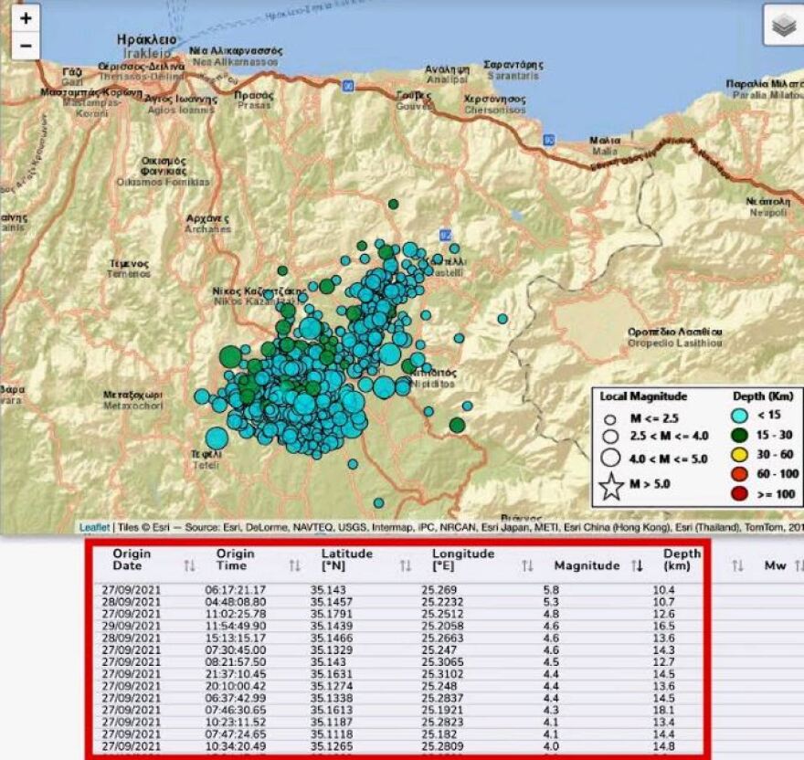 Σεισμός στην Κρήτη: 750 μετασεισμοί έχουν καταγραφεί ως σήμερα στο Αρκαλοχώρι