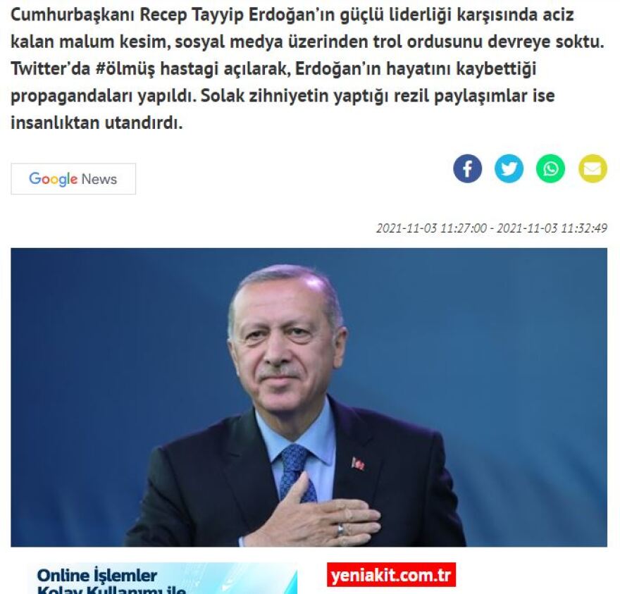 Σάλος στην Τουρκία με φήμες στο Twitter για την υγεία του Ερντογάν