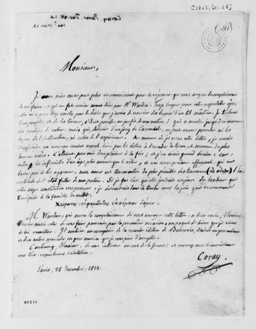 Οι επιστολές Κοραή - Τζέφερσον στα ελληνικά από το περιοδικό Athens Review of Books