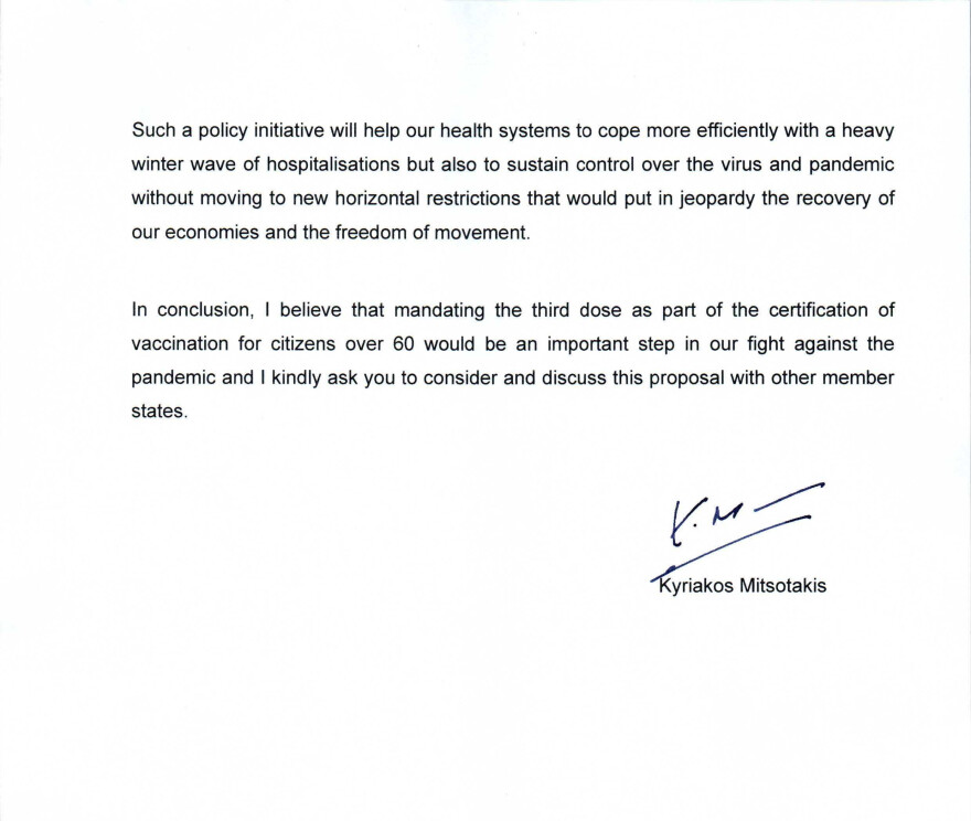 Επιστολή Μητσοτάκη σε φον ντερ Λάιεν: Μόνο με 3η δόση να ταξιδεύουν οι άνω των 60 εντός της ΕΕ