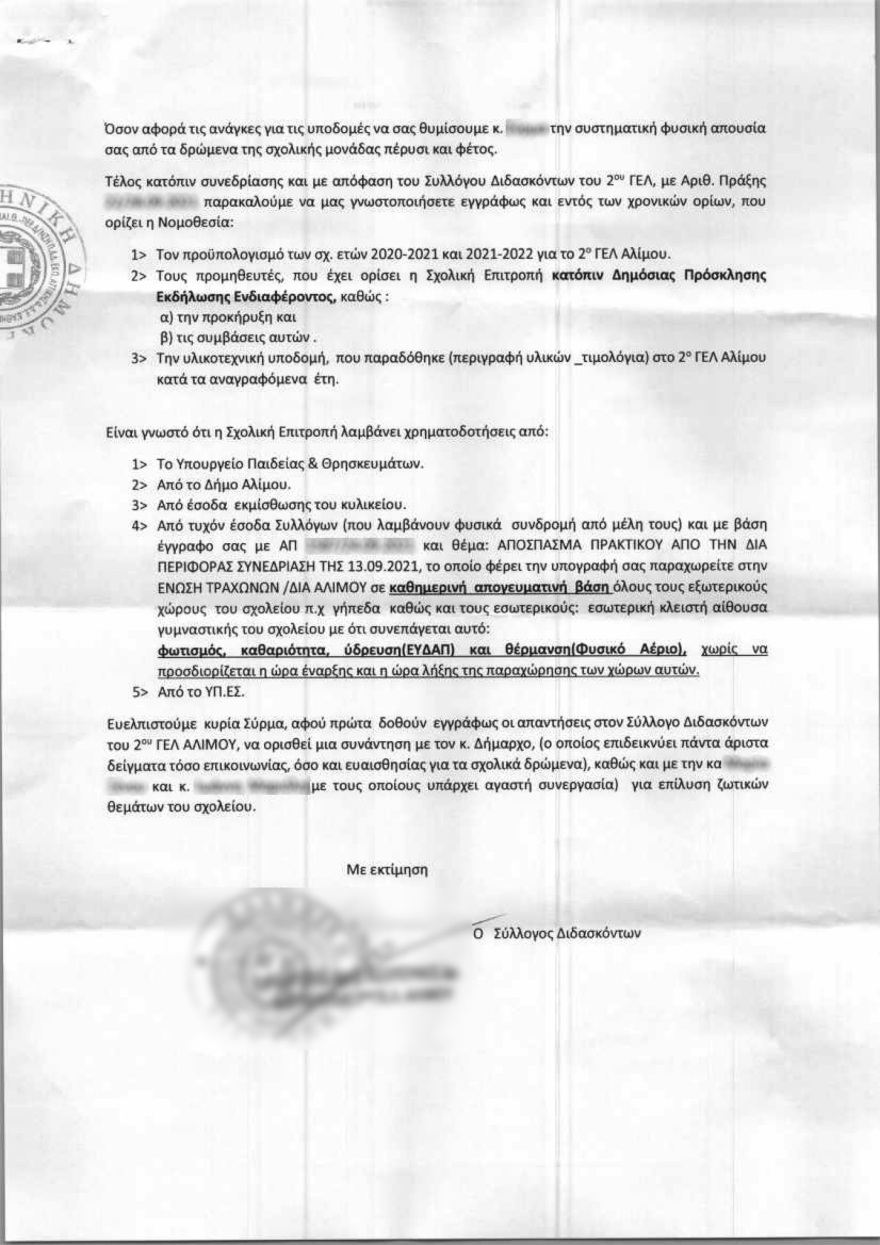 Άλιμος: «Ο διευθυντής σχολείου θεωρούσε υποτιμητικό να ανοίξει τη θέρμανση» λέει ο δήμαρχος