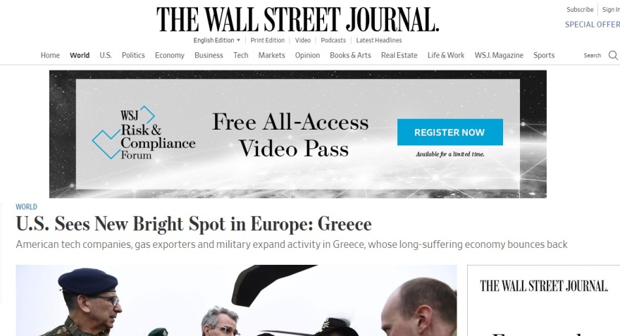 WSJ: Η Ελλάδα είναι φωτεινό σημείο για τις ΗΠΑ στην Ευρώπη