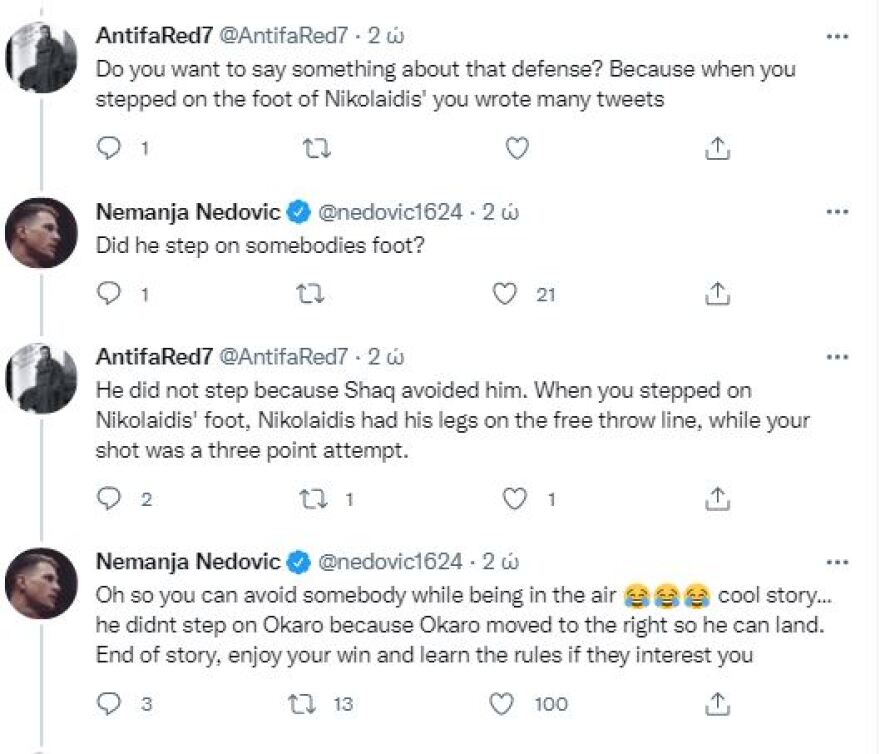 Τσακωμός Νέντοβιτς με φίλο του Ολυμπιακού στο Twitter για ένα μαρκάρισμα!