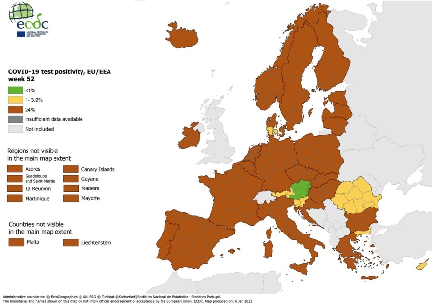Κορωνοϊός - ECDC: Παραμένει στο «βαθύ κόκκινο» η Ελλάδα στον συνδυαστικό χάρτη