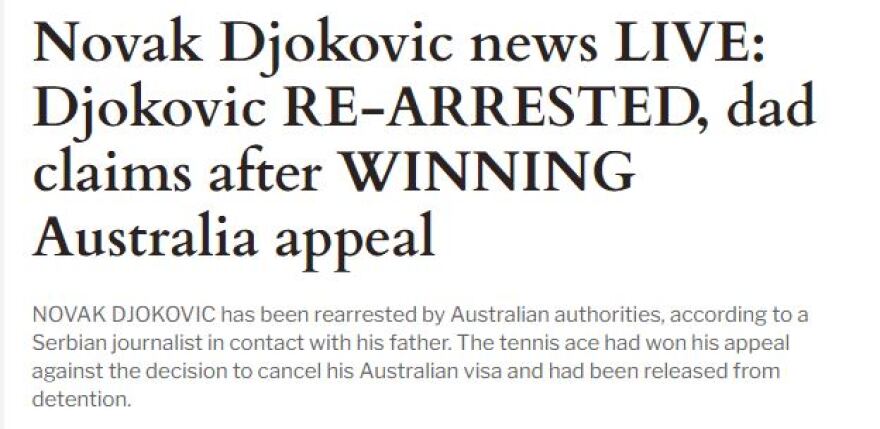 «Θρίλερ» με τον Τζόκοβιτς: Οι Σέρβοι καταγγέλλουν ότι συνελήφθη αν και δικαιώθηκε από το δικαστήριο
