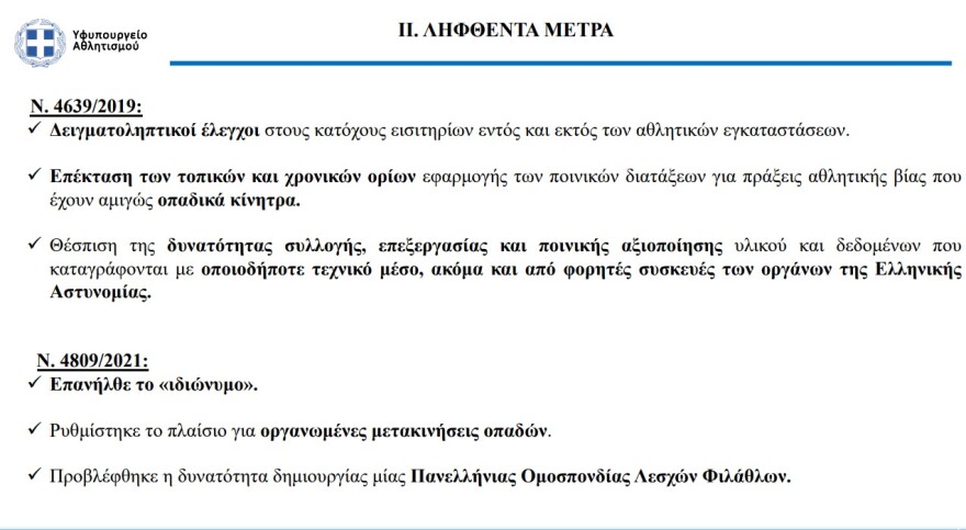 Μέτρα για την οπαδική βία: Προσωρινή αναστολή λειτουργίας όλων των συνδέσμων έως 31 Ιουλίου 