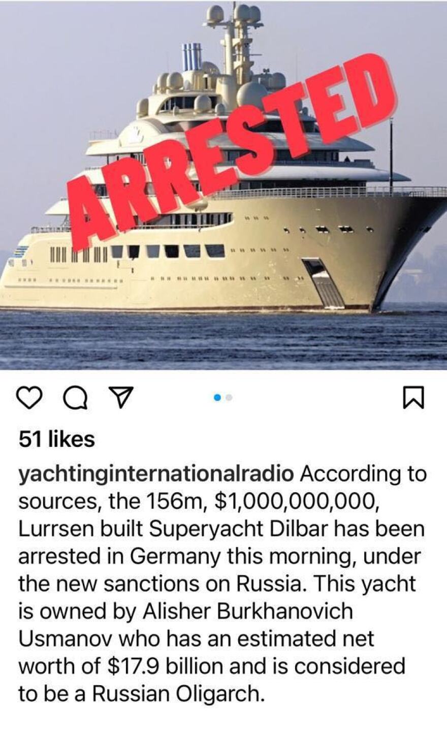 Γερμανία: «Μπλόκο» στο υπερπολυτελές γιοτ Dilbar του Ρώσου ολιγάρχη Ουσμάνοφ