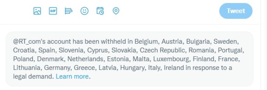Εισβολή στην Ουκρανία: Το Twitter μπλόκαρε το περιεχόμενο των Russia Today και Sputnik στην ΕΕ	