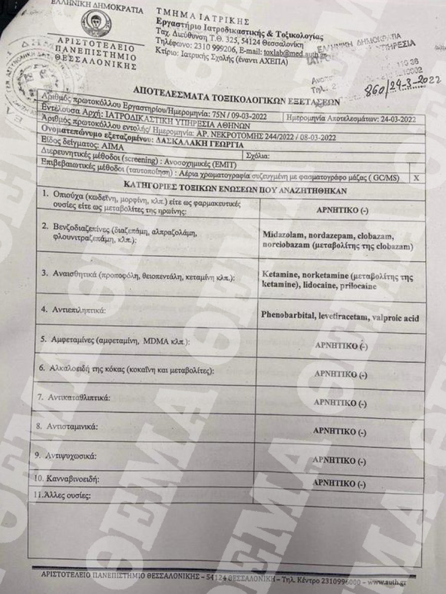 Θάνατος τριών παιδιών στην Πάτρα: Αυτή είναι η δεύτερη ουσία που βρέθηκε στην Τζωρτζίνα - Δείτε την τοξικολογική εξέταση