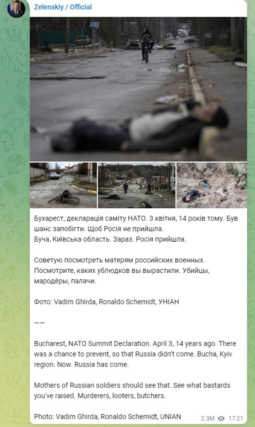 Ουκρανία - Ο Ζελένσκι ξεσπά για τις θηριωδίες στην Μπούκα: «Μητέρες Ρώσων στρατιωτών, δείτε τι μπ...α μεγαλώσατε»