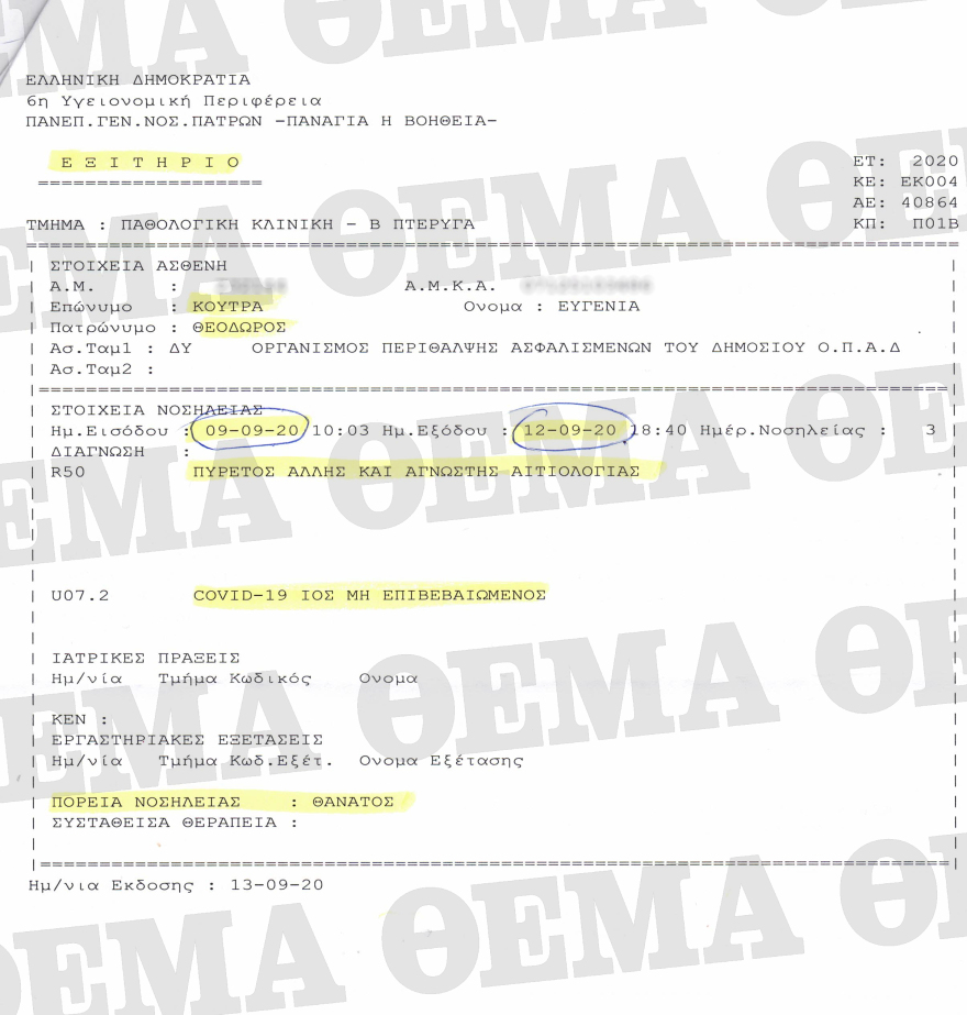 Πάτρα: Μυστήριο με τον θάνατο της σπιτονοικοκυράς Πισπιρίγκου -  Τι αποκαλύπτει έγγραφο του νοσοκομείου Ρίου