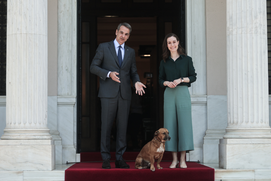 Πίνατ: Ο σκύλος του Μεγάρου Μαξίμου «υποδέχθηκε» τη Φινλανδή πρωθυπουργό