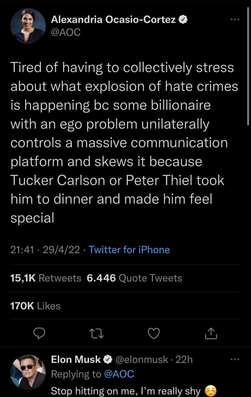 «Μη με φλερτάρεις», λέει ο Έλον Μάσκ κάτω από ανάρτηση της Αλεξάντρια Οκάσιο Κορτέζ - Η αποστομωτική απάντηση της Αμερικανίδας πολιτικού