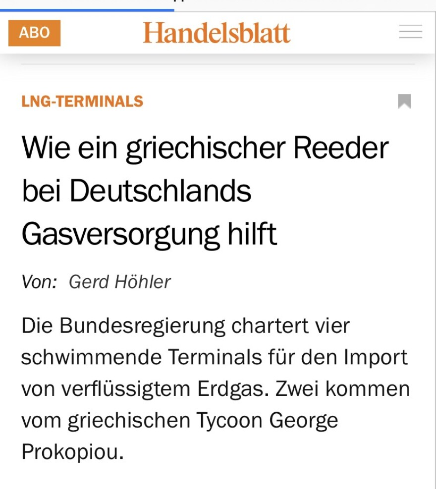 Handelsblatt: «Ο Γιώργος Προκοπίου σκοπεύει να κάνει τη Γερμανία πιο ανεξάρτητη από το ρωσικό φυσικό αέριο»