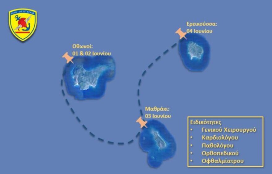 Υγειονομικό κλιμάκιο του Στρατού σε Οθωνούς, Μαθράκι και Ερεικούσσα