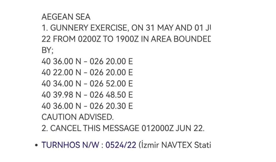 Συνέχεια στις τουρκικές προκλήσεις: Νέα NAVTEX για άσκηση με πραγματικά πυρά