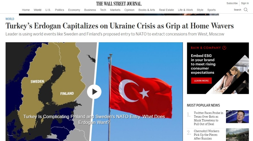 WSJ: Ο Ερντογάν χρησιμοποιεί την εισβολή στην Ουκρανία για παραχωρήσεις από τη Δύση