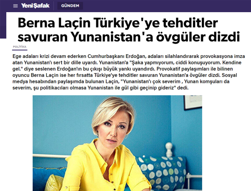 Τουρκία: Στο στόχαστρο Τουρκάλα ηθοποιός, επειδή «αγαπάει» την Ελλάδα