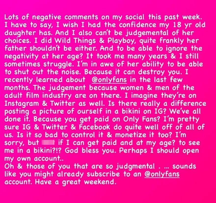 Ντενίζ Ρίτσαρντς: «Δεν μπορώ να κρίνω την κόρη μου για το OnlyFans, αν ήμουν στην ηλικία της θα έκανα τα ίδια»