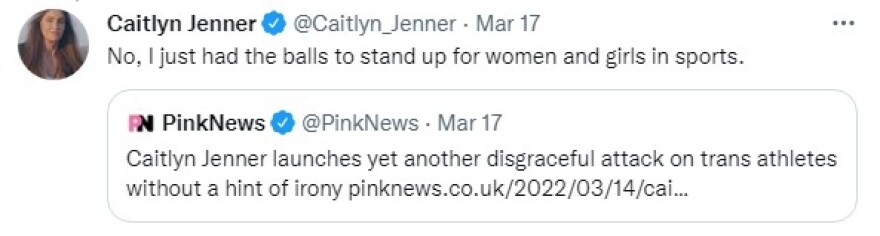 Κέιτλιν Τζένερ: «Δεν είναι δίκαιο τρανς αθλήτριες να αγωνίζονται με γυναίκες»