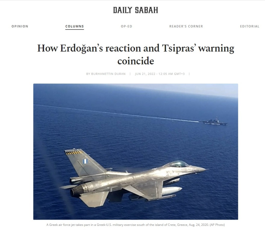 Ελληνοτουρκικά - Daily Sabah: Η ταύτιση της αντίδρασης Ερντογάν με την προειδοποίηση Τσίπρα