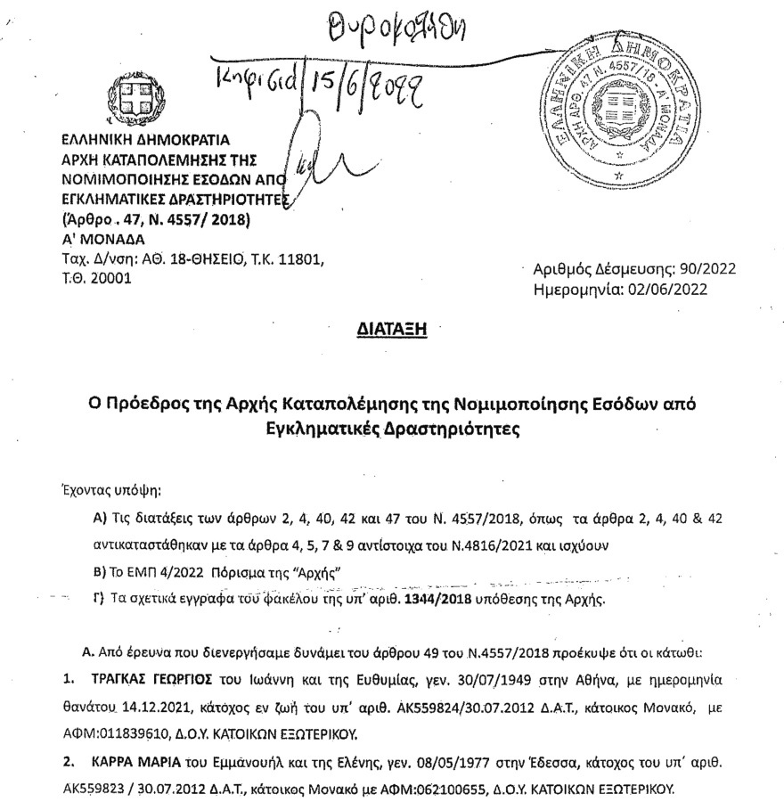 Το πόρισμα της Αρχής για το ξέπλυμα: Πώς «έδεσαν» το ζεύγος Τράγκα
