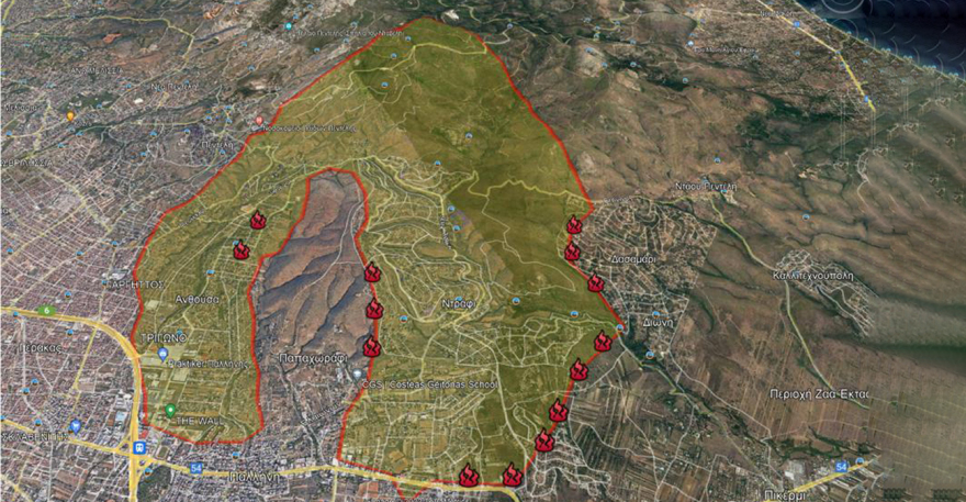Φωτιά στην Πεντέλη - Χάρτης meteo: Η εξάπλωση της πυρκαγιάς από δορυφόρο