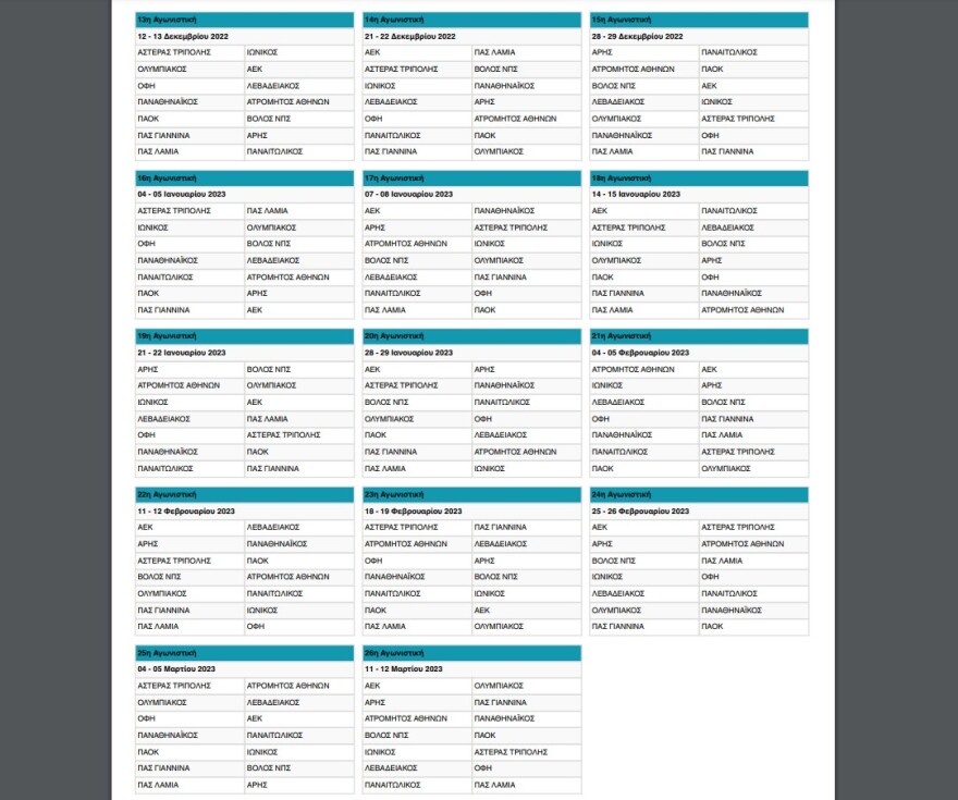 Super League 1: Το πλήρες πρόγραμμα του πρωταθλήματος