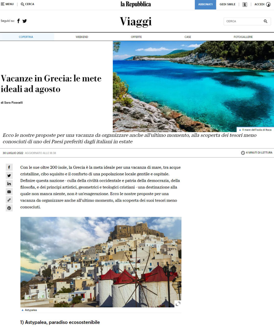 Η Ελλάδα είναι το ιδανικό μέρος για διακοπές παγκοσμίως, γράφει η ιταλική «La Repubblica»