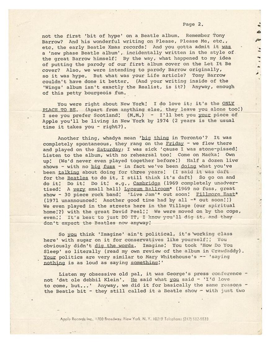 Beatles: Σε δημοπρασία επιστολή που «μαρτυρά» τις κακές σχέσεις του Λένον με τον Μακάρτνεϊ 