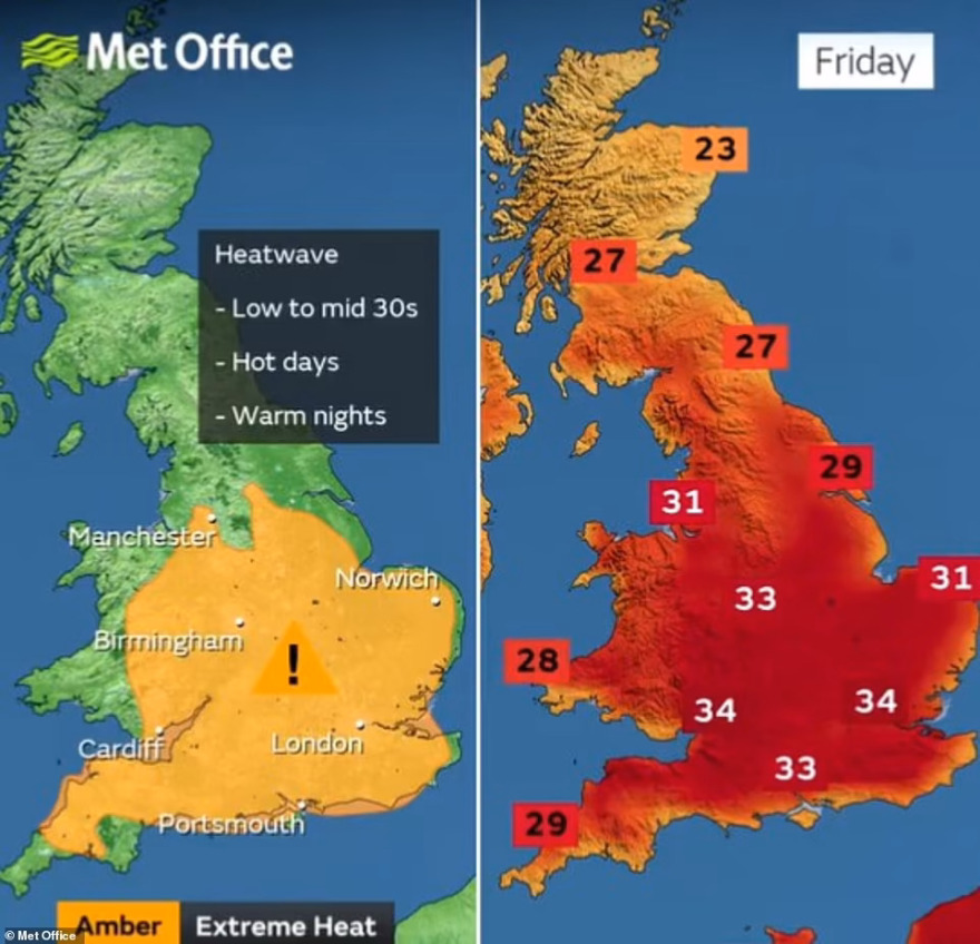 Βρετανία: Προειδοποίηση για ακραία ζέστη μέχρι την Κυριακή - Περιοχές αντιμέτωπες με φωτιές και ξηρασία