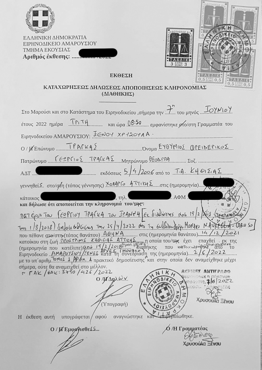 Κληρονομιά Τράγκα: Μόνο τα χωράφια του παππού της μένουν ελεύθερα στη Μαρία Καρρά