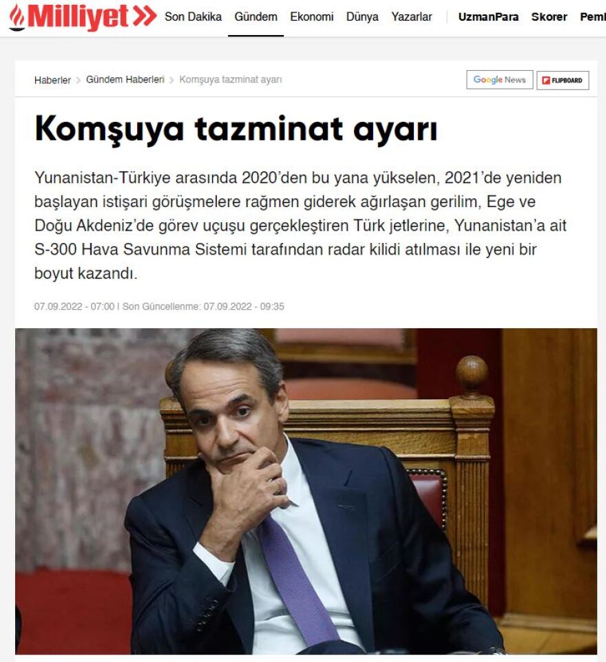Milliyet: Προτρέπει τον Ερντογάν να ζητήσει πολεμικές αποζημιώσεις για τη Μικρασιατική Εκστρατεία