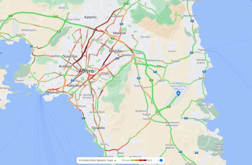 Κίνηση τώρα: Στο «κόκκινο» οι δρόμοι λόγω της 24ωρης απεργίας σε μετρό, ΗΣΑΠ λεωφορεία, τραμ