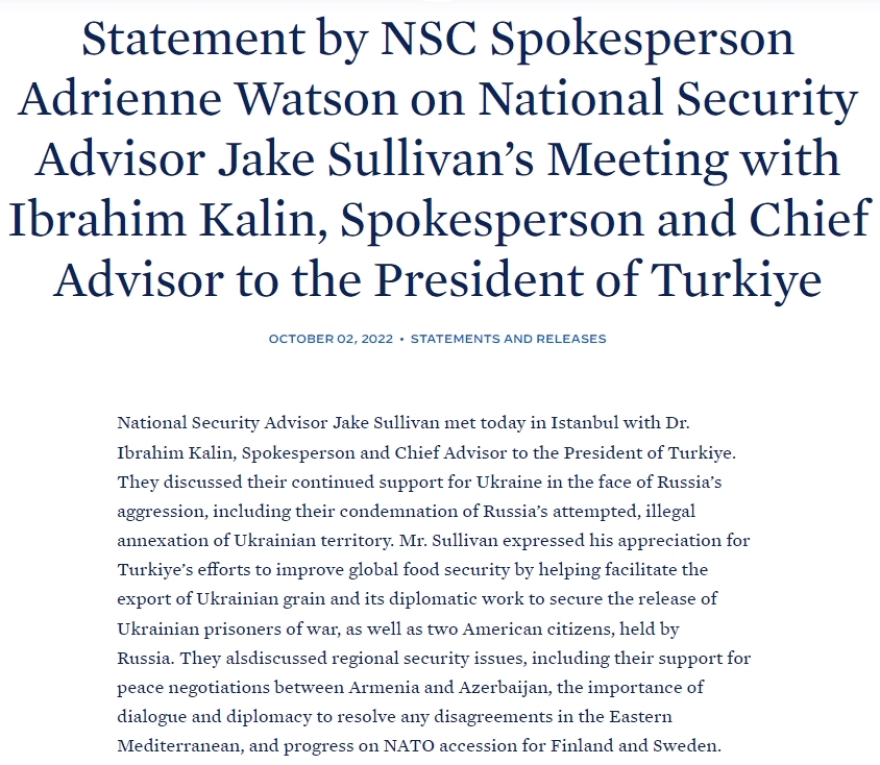 Ο Σάλιβαν «προσγείωσε» τον Καλίν: Κάντε διάλογο για τις διαφωνίες στην Ανατολική Μεσόγειο