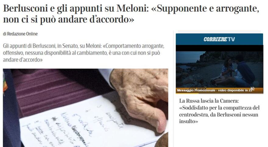 Ιταλία: «Υπερφίαλη και αλαζόνα» χαρακτήριζε ο Μπερλουσκόνι τη Μελόνι - Οι σημειώσεις που τον «έκαψαν», σύμφωνα με τον Τύπο