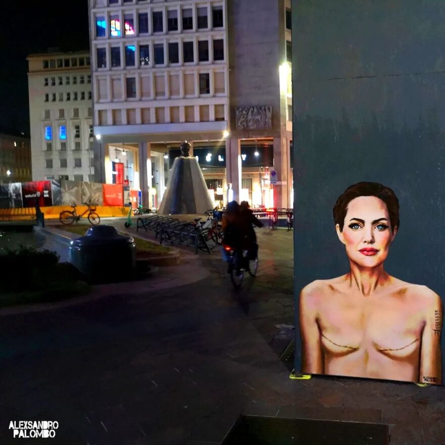 Αντζελίνα Τζολί: Έγινε γκράφιτι στην Ιταλία - Με ουλές μαστεκτομής στέλνει ένα μήνυμα για την πρόληψη του καρκίνου 