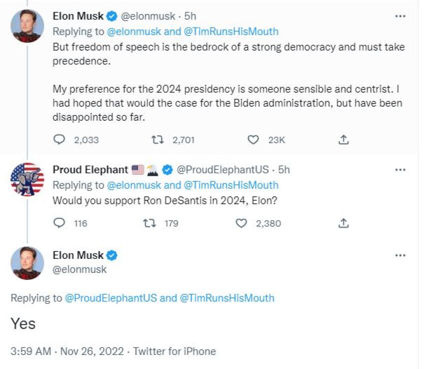 Έλον Μασκ: Ανακοίνωσε ότι θα στηρίξει τον Ρον Ντε Σάντις και όχι τον Τραμπ στις εκλογές του 2024