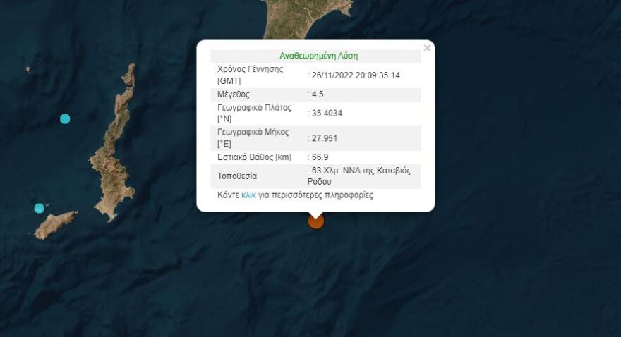 Σεισμός 4,5 Ρίχτερ στη Ρόδο 
