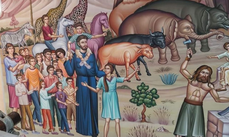 Κιβωτός του Κόσμου: Ο πατέρας Αντώνιος σε... αγιογραφία ως Νώε μαζί με την πρεσβυτέρα