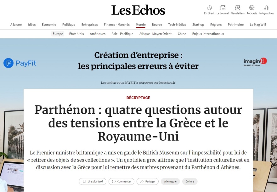 Γλυπτά του Παρθενώνα: Στον γαλλικό Τύπο οι συζητήσεις του Βρετανικού Μουσείου με την Ελλάδα