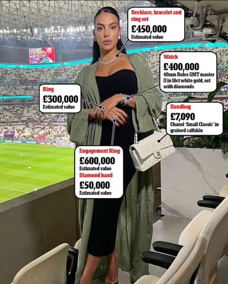 Η Τζορτζίνα Ροντρίγκεζ στολίστηκε με κοσμήματα αξίας 1,8 εκατ. λιρών στο παιχνίδι που ο Κριστιάνο έμεινε στον πάγκο