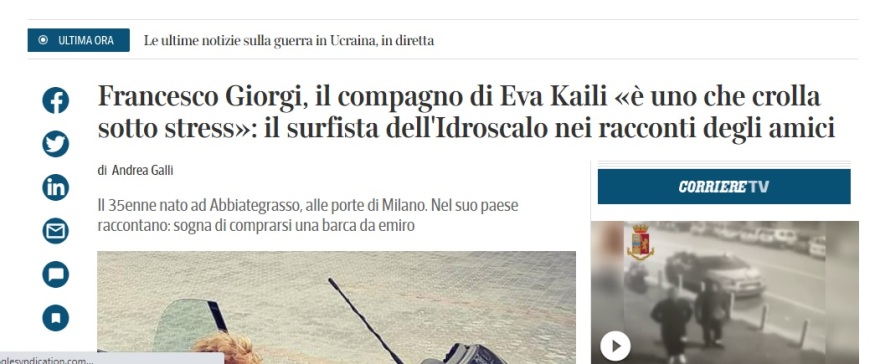 Corriere della Sera: Ο Τζιόρτζι ήθελε να αγοράσει κότερο Εμίρη για την Εύα