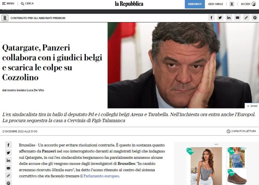 Κατάρ-gate - La Repubblica: Άρχισε να μιλάει ο Παντσέρι - Ποιους «δίνει» για το σκάνδαλο