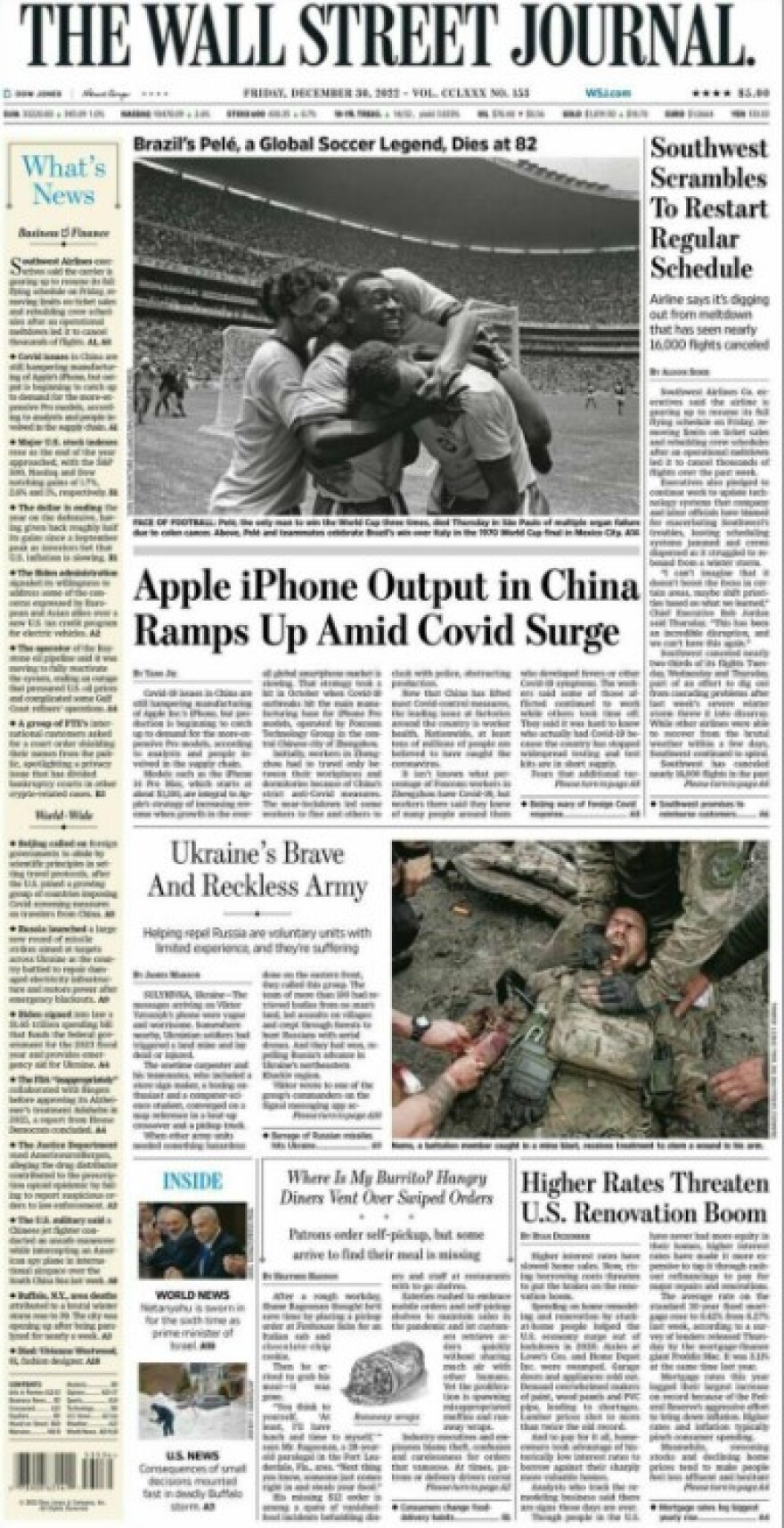 Ο θάνατος του Πελέ στα πρωτοσέλιδα των κορυφαίων εφημερίδων του κόσμου 