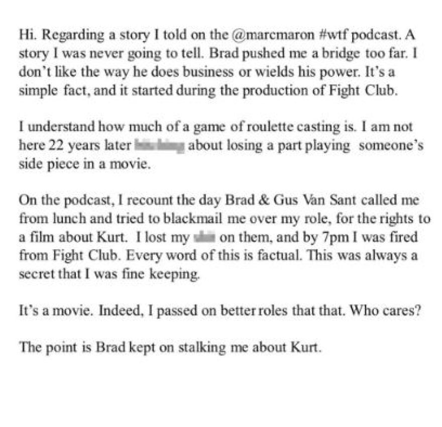 Κόρτνεϊ Λοβ: Στρέφεται εναντίον του Μπραντ Πιτ - «Με καταδίωκε για να κάνει ταινία για τον Κερτ Κομπέιν»