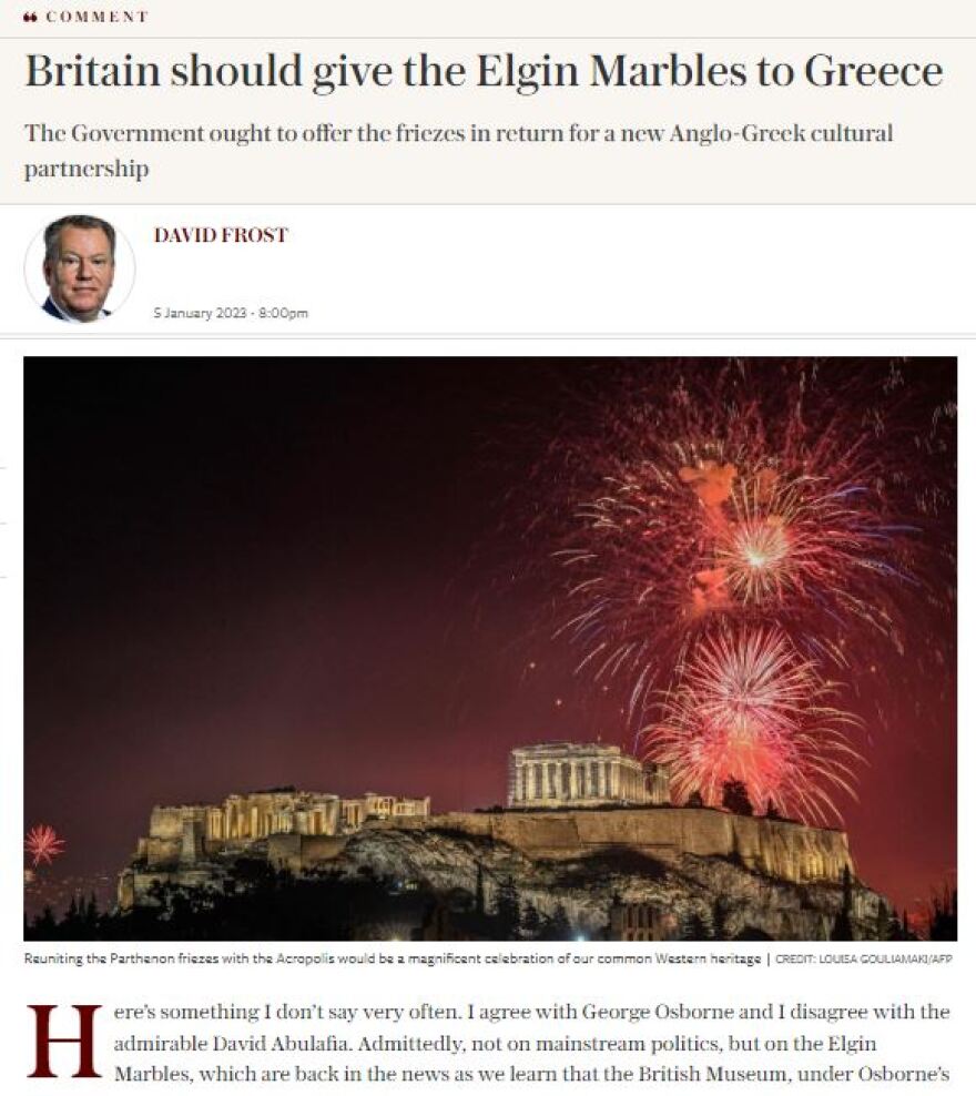 Γλυπτά του Παρθενώνα: Υπέρ της επιστροφής με τρεις όρους τάσσεται ο πρώην επικεφαλής του Brexit